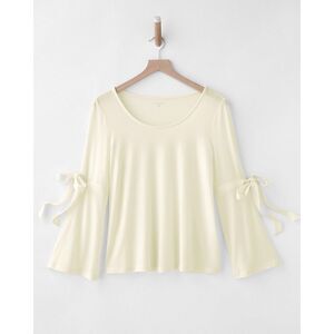 Garnet Hill White Bell Sleeve Knit Top with Tie Detail M EUC